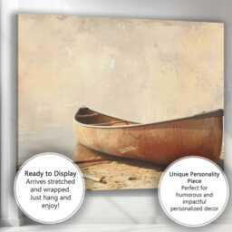 Rustic Canoe Lakeside Neutral Coastal Watercolour Style Canvas Wall Art Print Decor Picture Ready To Hang - thumbnail 3