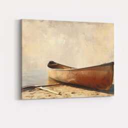 Rustic Canoe Lakeside Neutral Coastal Watercolour Style Canvas Wall Art Print Decor Picture Ready To Hang - thumbnail 4