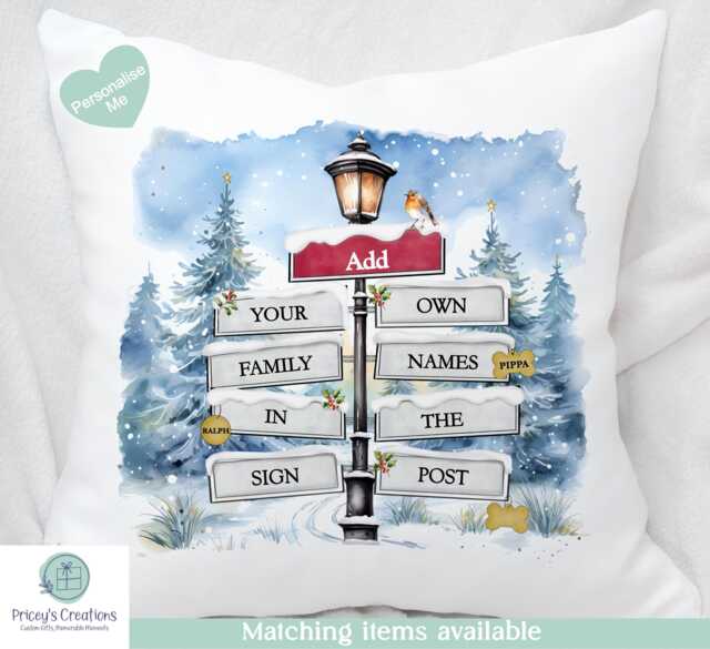 Personalised Christmas Cushion Family Xmas Decoration Name Home Decor - image 1