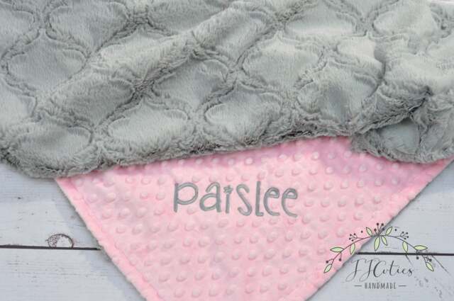 Personalized Baby Girl Blanket-Personalized Pink & Gray Crib Blanket - Pink Baby Blanket-Gray Minky Blanket-Pink Blanket - image 1