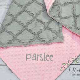 Personalized Baby Girl Blanket-Personalized Pink & Gray Crib Blanket - Pink Baby Blanket-Gray Minky Blanket-Pink Blanket - thumbnail 2