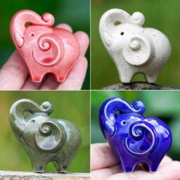 Handmade Porcelain Elephant Figurine Lucky Home Decor - 1.6 - thumbnail 2