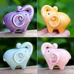 Handmade Porcelain Elephant Figurine Lucky Home Decor - 1.6 - thumbnail 3
