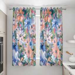 Watercolor Floral Curtains, Abstract Blue & Pink Flower Drapes, Custom Made To Measure Curtain Panels - thumbnail 3