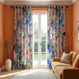 Watercolor Floral Curtains, Abstract Blue & Pink Flower Drapes, Custom Made To Measure Curtain Panels - thumbnail 2