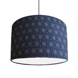 Navy Blue Lampshade in Cotton Indigo Kasuri Geometric Design, With White Lining - thumbnail 1
