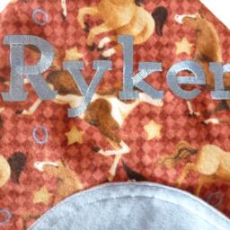 Handmade Two Sided Flannel Baby Blanket Personialized By Embroidery - Horses On The Run - thumbnail 2