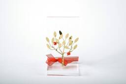 Handmade Brass Gift Business Card Holder With Pomegranate Tree in Plexiglass