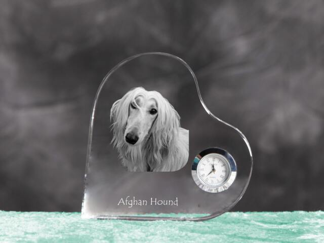 Afghan Hound - Crystal Clock in The Shape Of A Heart With Image Pure-Bred Dog - image 1