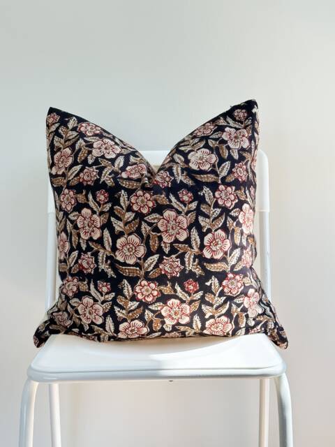 Indian Block Print Pillow Cover Floral Batik, Boho Farmhouse Decor - image 1