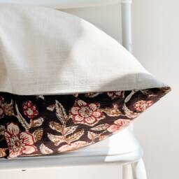 Indian Block Print Pillow Cover Floral Batik, Boho Farmhouse Decor - thumbnail 3