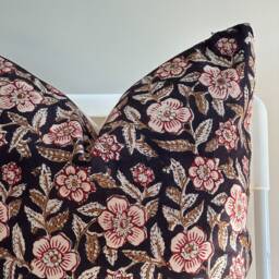 Indian Block Print Pillow Cover Floral Batik, Boho Farmhouse Decor - thumbnail 2