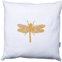 Linen Cushion Cream White Cover, Gold Embroidered, Bee, Dragonfly, Beetle, Grass, Sun 40X40, 40X50, 45X45, 50X50, 40 X 60 cm Cover Decorative - thumbnail 3