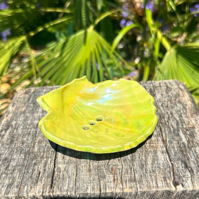 Green Soap Dish, Ceramic Sea Shell - image 1