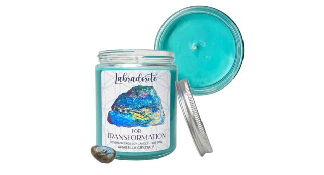 Labradorite Crystal Candle Jar Rosemary Sage Scented Soy - image 1