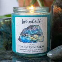 Labradorite Crystal Candle Jar Rosemary Sage Scented Soy - thumbnail 2