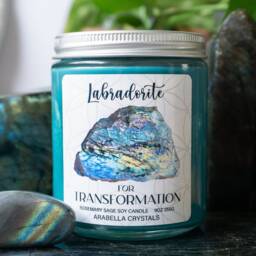 Labradorite Crystal Candle Jar Rosemary Sage Scented Soy - thumbnail 3