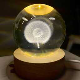 3D Dandelion Crystal Ball Light 6cm Glass Lamp Night Bedroom Flower Art Display Indoor Home Decoration - thumbnail 3