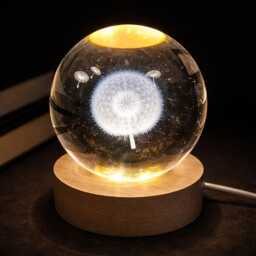 3D Dandelion Crystal Ball Light 6cm Glass Lamp Night Bedroom Flower Art Display Indoor Home Decoration - thumbnail 1