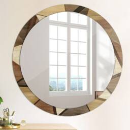 Geometric Wood 3D, Brown, Round Mirror Frame, Design, Glass Wall Decor, Living Room - thumbnail 4