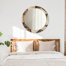 Geometric Wood 3D, Brown, Round Mirror Frame, Design, Glass Wall Decor, Living Room - thumbnail 3