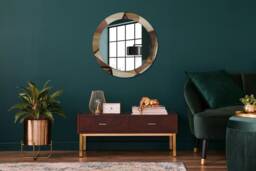 Geometric Wood 3D, Brown, Round Mirror Frame, Design, Glass Wall Decor, Living Room