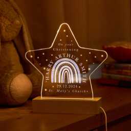 Personalised Christening Night Light Gift For Baby Boy Girl Son Daughter Nephew Niece With Name Date Church Keepsake Star Led Lamp Rainbow - thumbnail 2