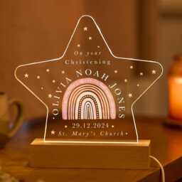 Personalised Christening Night Light Gift For Baby Boy Girl Son Daughter Nephew Niece With Name Date Church Keepsake Star Led Lamp Rainbow - thumbnail 1