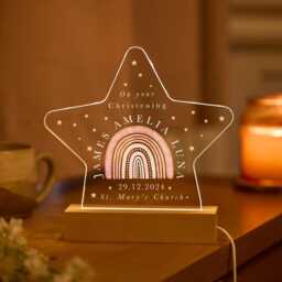 Personalised Christening Night Light Gift For Baby Boy Girl Son Daughter Nephew Niece With Name Date Church Keepsake Star Led Lamp Rainbow - thumbnail 3