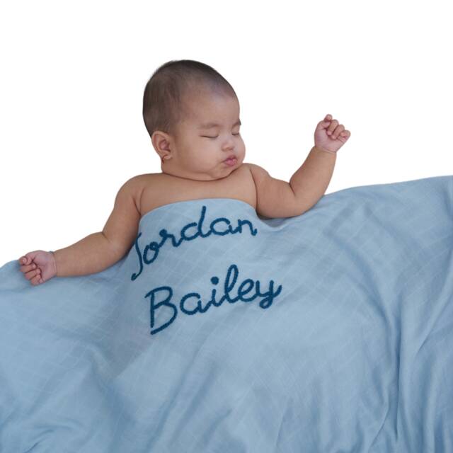 Personalized Hand-Lettered Baby Swaddle - Custom Embroidered Newborn Blanket - image 1