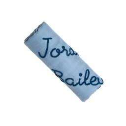 Personalized Hand-Lettered Baby Swaddle - Custom Embroidered Newborn Blanket - thumbnail 2