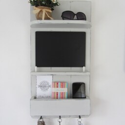 Reclaimed Wood Distressed French Grey Kitchen Organizer 3 Hook Key Holder With Shelf , Letter Rack & Chalk Board/Blackboard - thumbnail 2