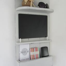 Reclaimed Wood Distressed French Grey Kitchen Organizer 3 Hook Key Holder With Shelf , Letter Rack & Chalk Board/Blackboard - thumbnail 3