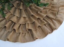 Christmas Tree Skirt in Natural Burlap Ruffled Design