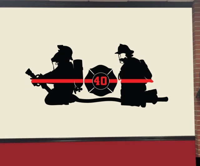 Custom Red Line Silhouette Fire Dept. Wall Decal - image 1