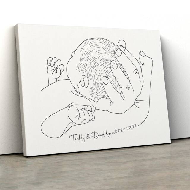 New Dad Art, First Father's Day Gift, Newborn Father & Baby Minimalist Daughter, Son - image 1