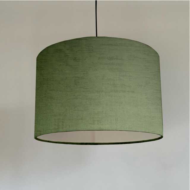 Olive Textured Velvet, Drum Lampshade /Ceiling Shade With A White Lining - image 1