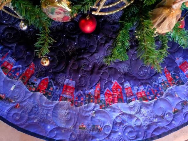 Extra Large Christmas Tree Skirt, Quilted, Blue, Personalized Option, 72 Inches Wide - image 1