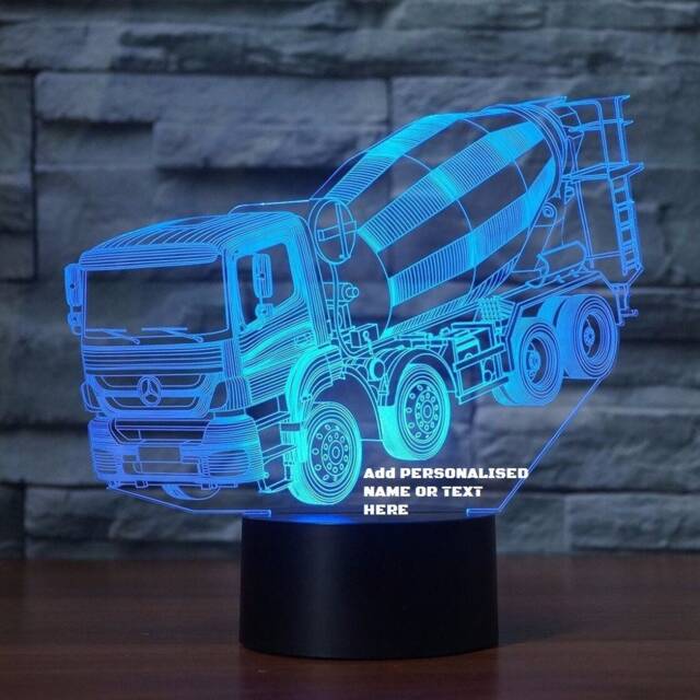 Concrete Mixer Truck 3D Illusion Lamp, Bluetooth Music, Personalized Gift - image 1