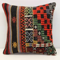 Handmade Kilim Pillow Cover, Oriental Wool Cushion - 18x18 Inch - thumbnail 2
