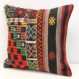 Handmade Kilim Pillow Cover, Oriental Wool Cushion - 18x18 Inch - thumbnail 3