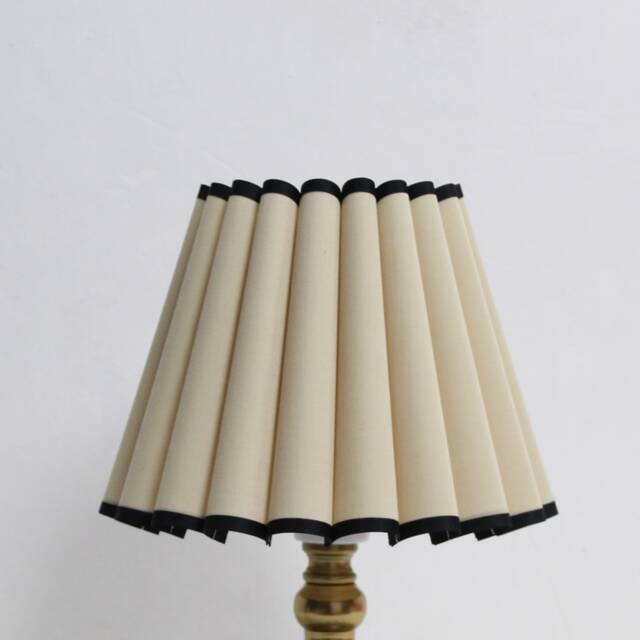 Handmade Khaki Pleated Lampshade Black Edge Fabric & Acrylic - image 1