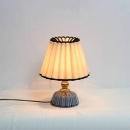 Handmade Khaki Pleated Lampshade Black Edge Fabric & Acrylic - thumbnail 4