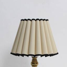 Handmade Khaki Pleated Lampshade Black Edge Fabric & Acrylic