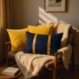 Black Faux Suede Pillow Cover Camel Leather Straps, Modern Scandinavian Decor - thumbnail 3