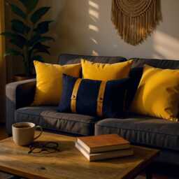 Black Faux Suede Pillow Cover Camel Leather Straps, Modern Scandinavian Decor - thumbnail 2