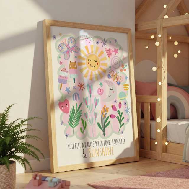 You Are My Sunshine Print, Gender Neutral, Illustration, Eco, Nursery Art, Kids Room, Flowers, Girls Bedroom Wall Art - image 1