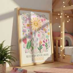 You Are My Sunshine Print, Gender Neutral, Illustration, Eco, Nursery Art, Kids Room, Flowers, Girls Bedroom Wall Art - thumbnail 1