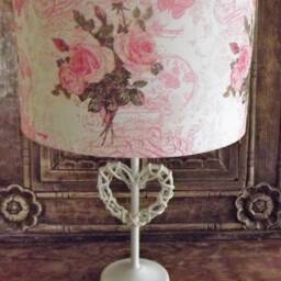 Vintage Pink Rose Lampshade Decoupage Shabby Chic Postcard Carte Postal French Script - thumbnail 2
