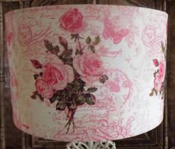 Vintage Pink Rose Lampshade Decoupage Shabby Chic Postcard Carte Postal French Script